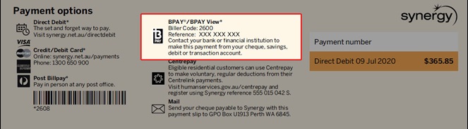 Example bill with BPAY details found at the bottom of your bill